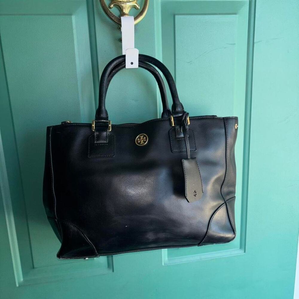Tory Burch Black leather tote bag with gold hardware